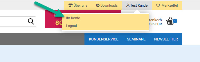 Bild mit Pfeil auf das Pop-up "Ihr Konto"